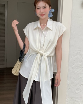Korean style loose light shirt bandage simple tops