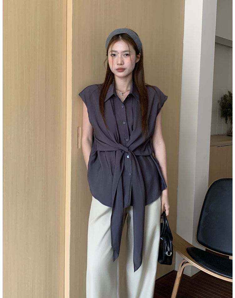 Korean style loose light shirt bandage simple tops
