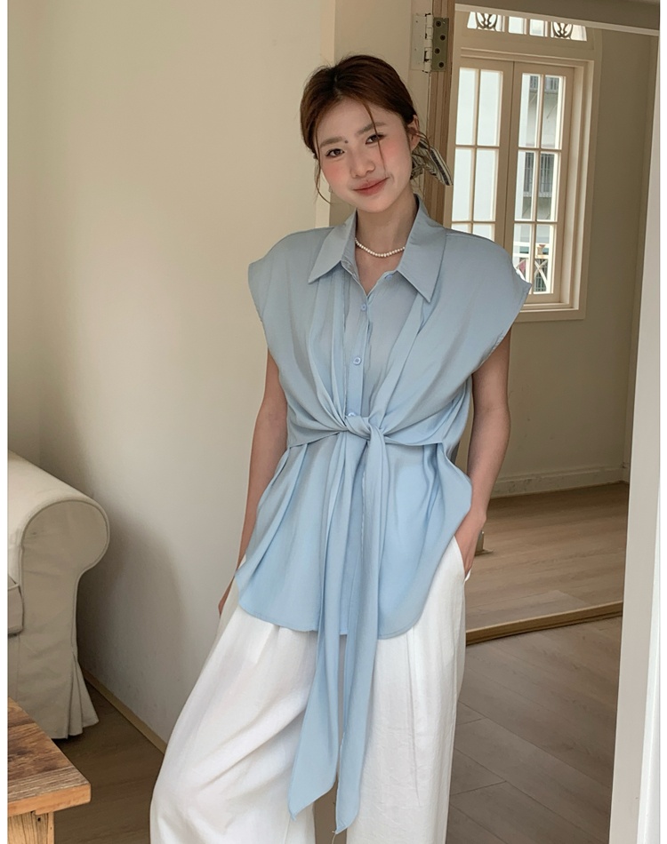 Korean style loose light shirt bandage simple tops