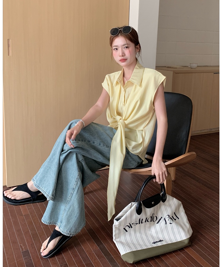 Korean style loose light shirt bandage simple tops