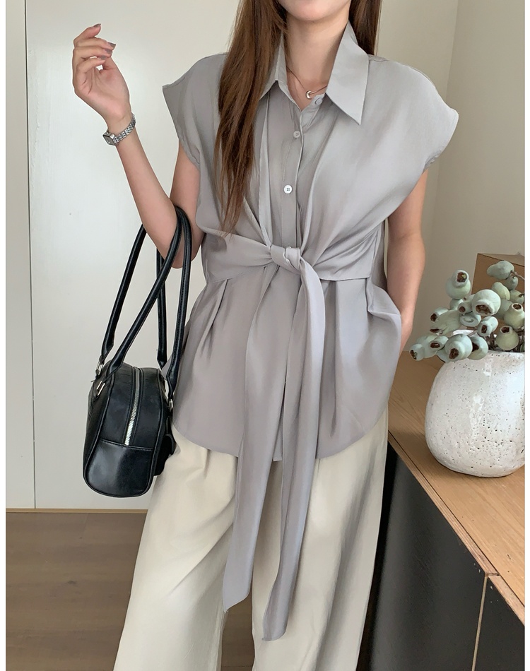 Korean style loose light shirt bandage simple tops