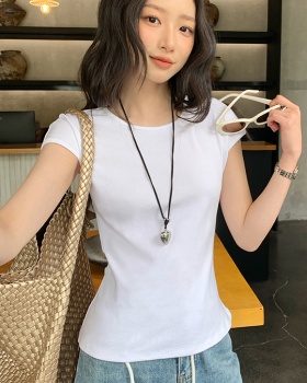 Round neck unique summer T-shirt short sleeve slim tops for women
