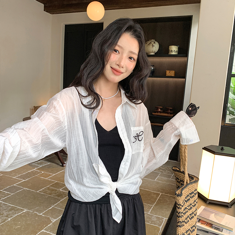 Sunscreen loose tops pocket shirt for women