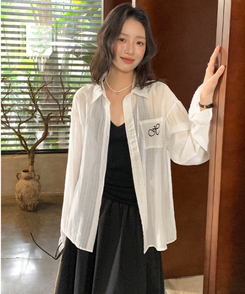 Sunscreen loose tops pocket shirt for women