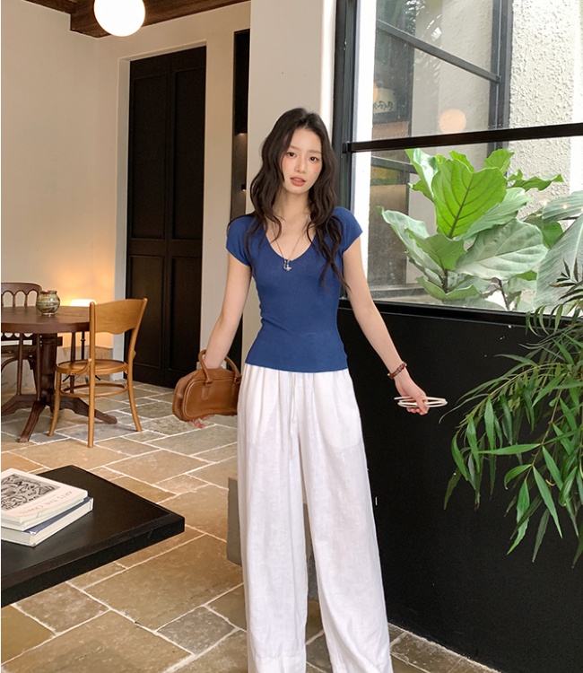 V-neck sweet short sleeve sweater thin summer tops for women