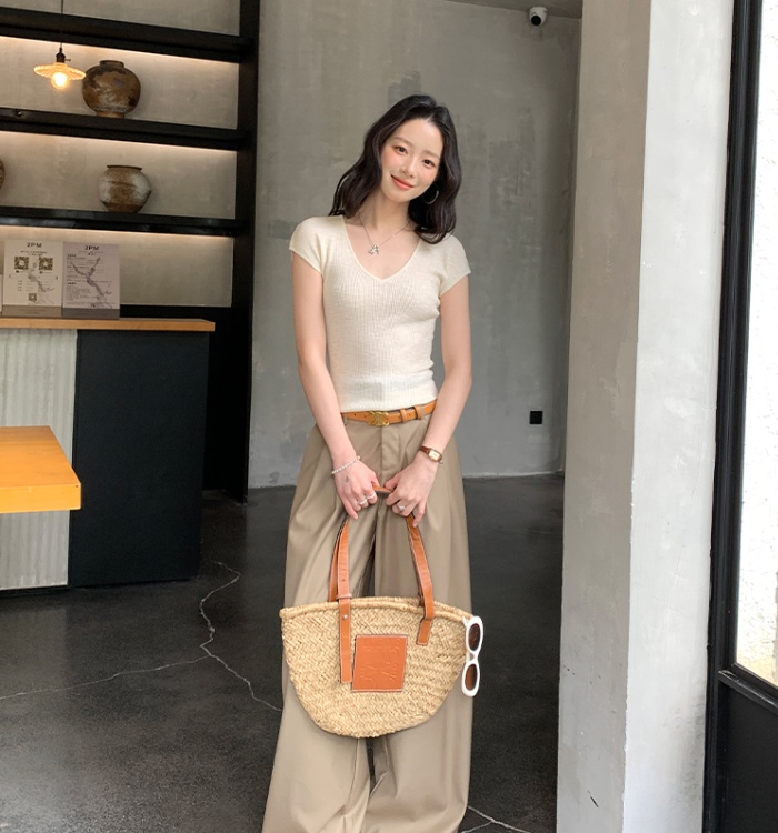 V-neck sweet short sleeve sweater thin summer tops for women