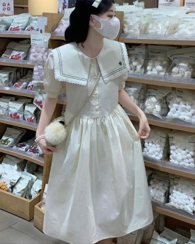 Maiden lace navy collar short sleeve college style dress