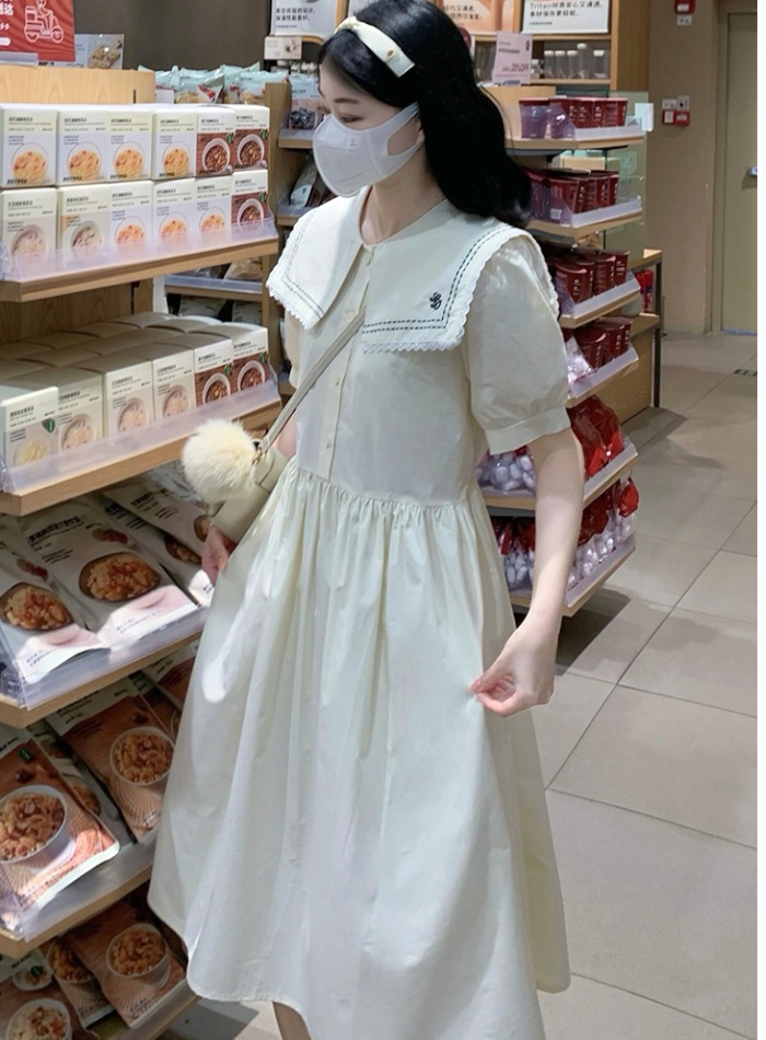 Maiden lace navy collar short sleeve college style dress