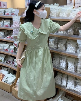 Doll collar summer green show young dress for women