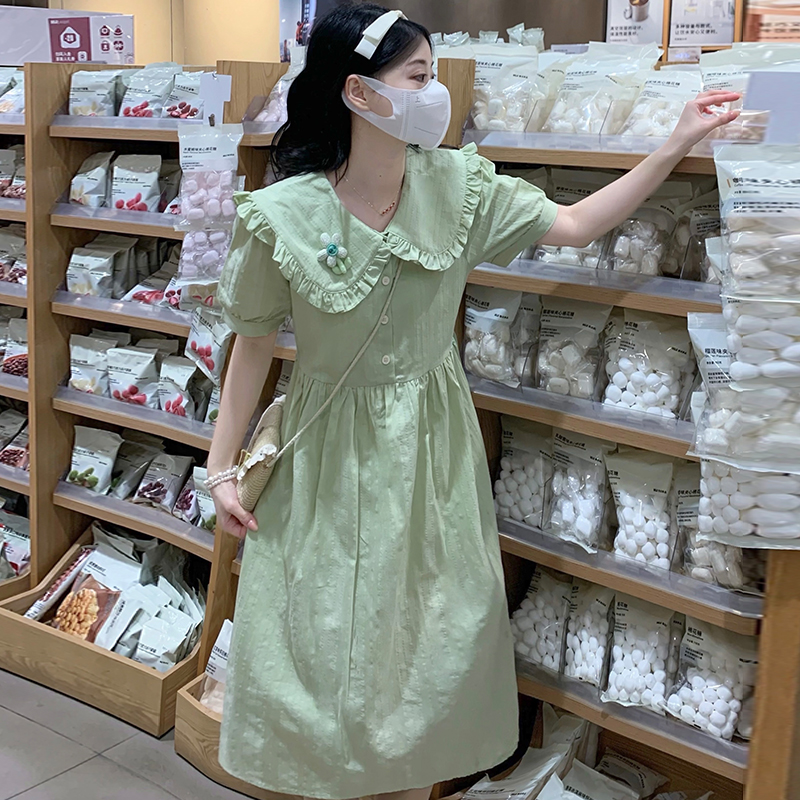Doll collar summer green show young dress for women