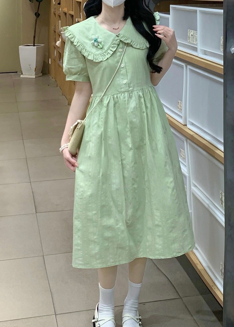 Doll collar summer green show young dress for women