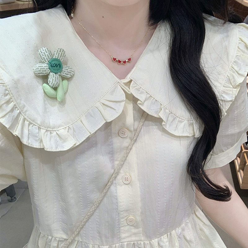 Doll collar summer green show young dress for women