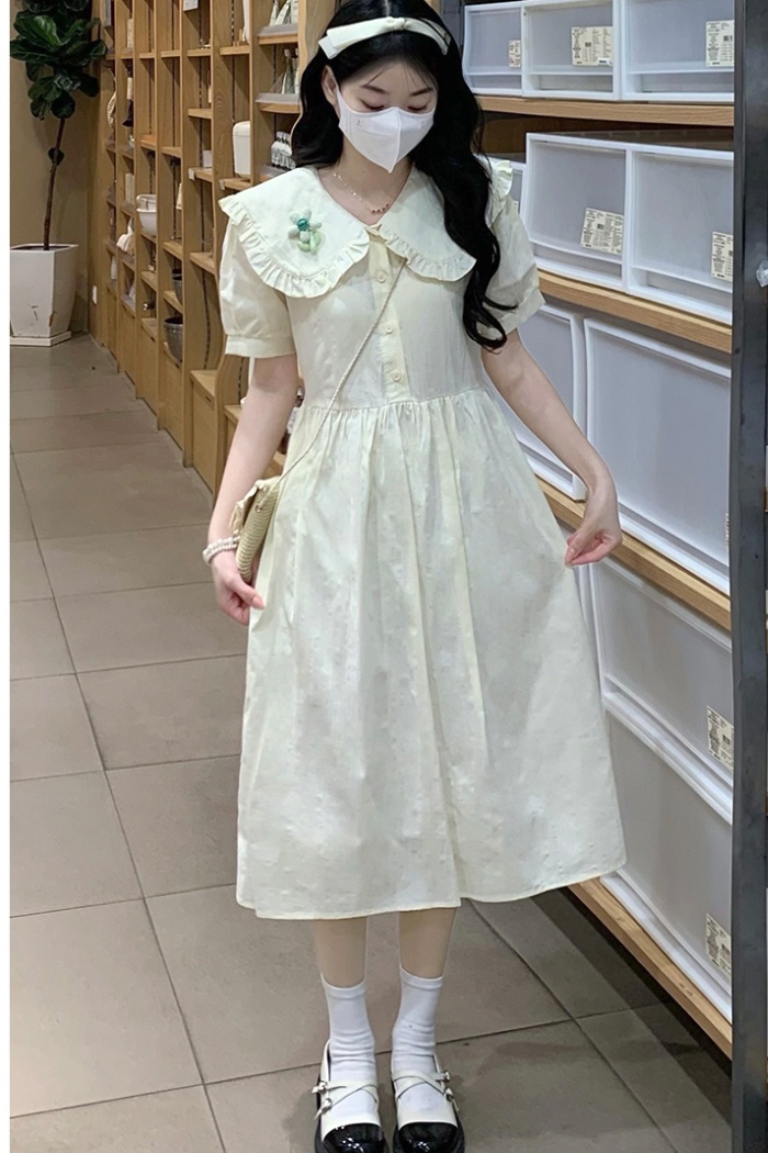 Doll collar summer green show young dress for women