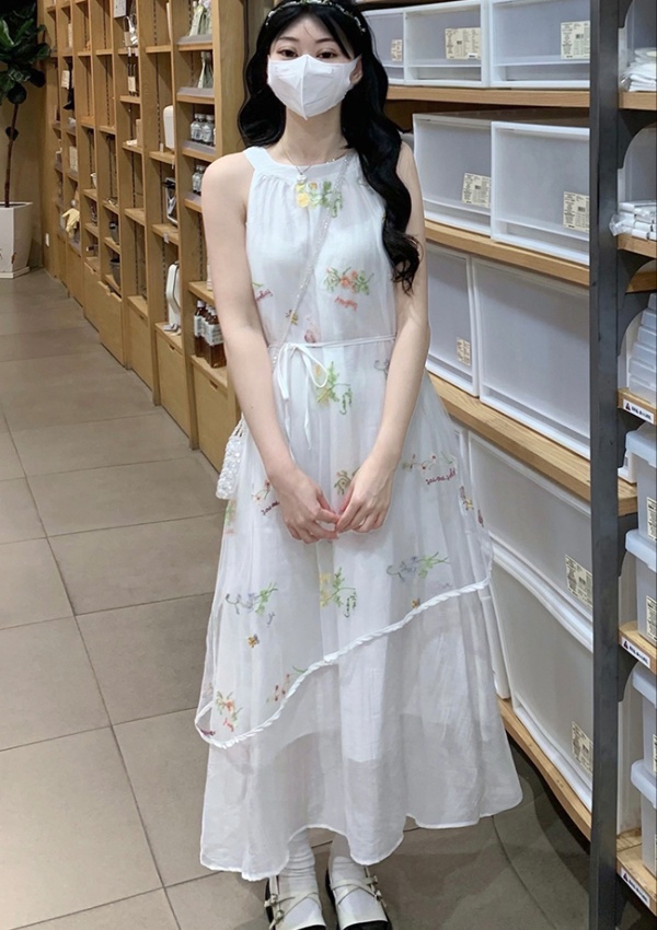 Vacation beautiful gauze long dress seaside halter dress