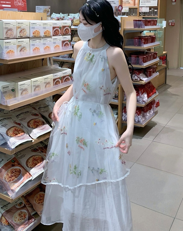 Vacation beautiful gauze long dress seaside halter dress