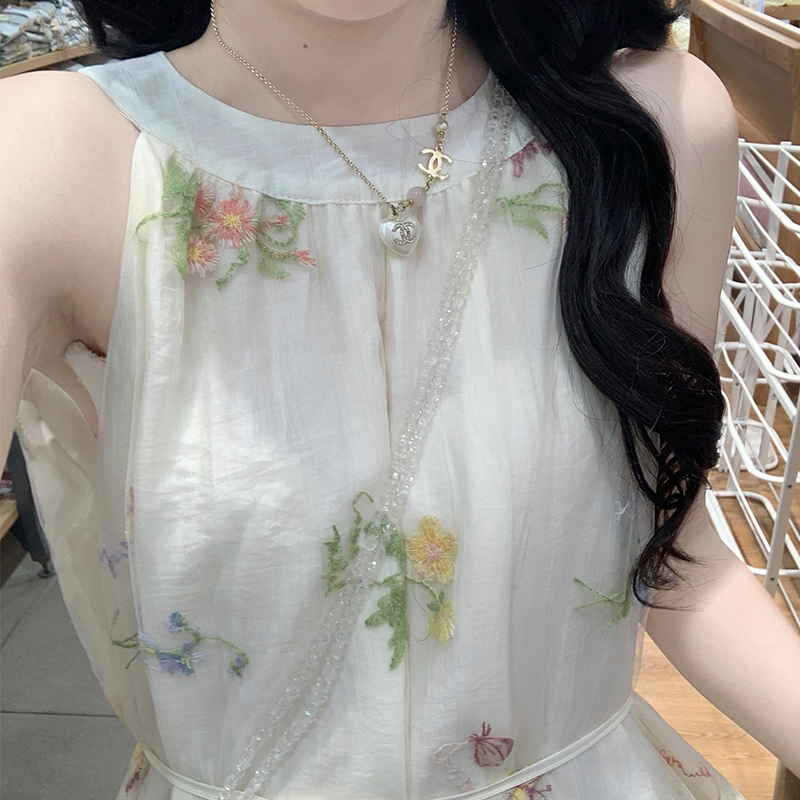 Vacation beautiful gauze long dress seaside halter dress
