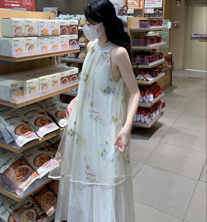 Vacation beautiful gauze long dress seaside halter dress