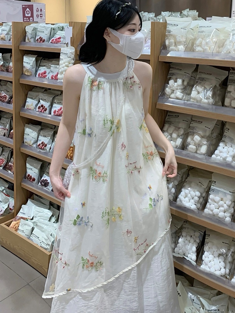 Vacation beautiful gauze long dress seaside halter dress