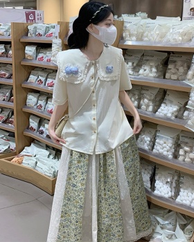 Fungus splice skirt loose lace shirt 2pcs set