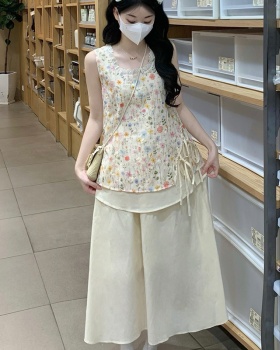 Flowers printing skirt all-match doll shirt 2pcs set