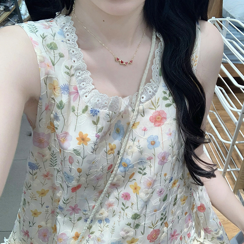 Flowers printing skirt all-match doll shirt 2pcs set