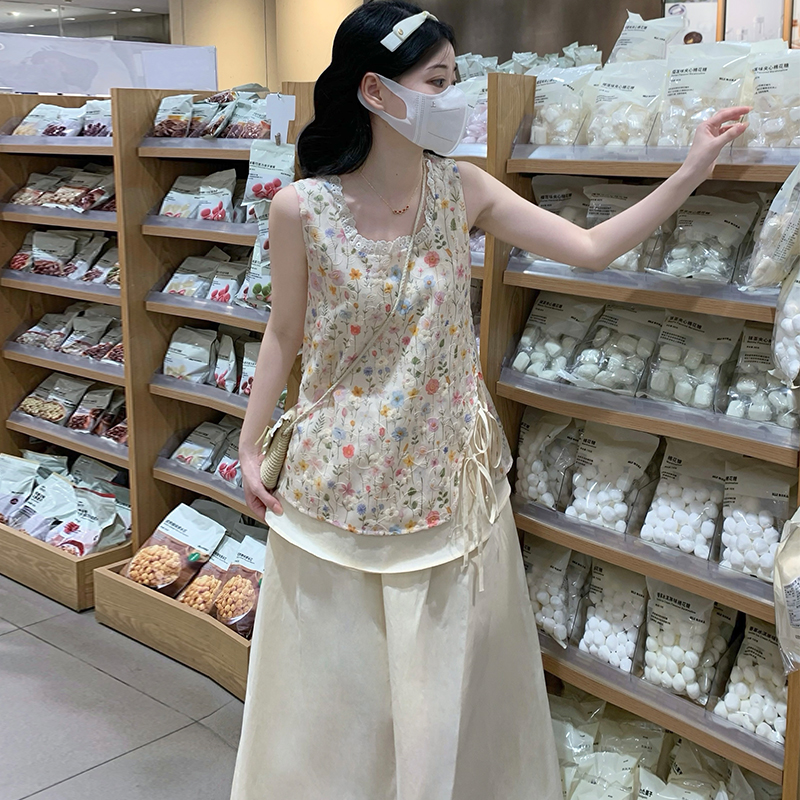 Flowers printing skirt all-match doll shirt 2pcs set