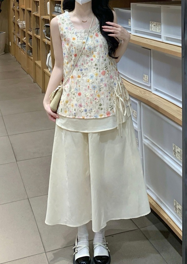 Flowers printing skirt all-match doll shirt 2pcs set