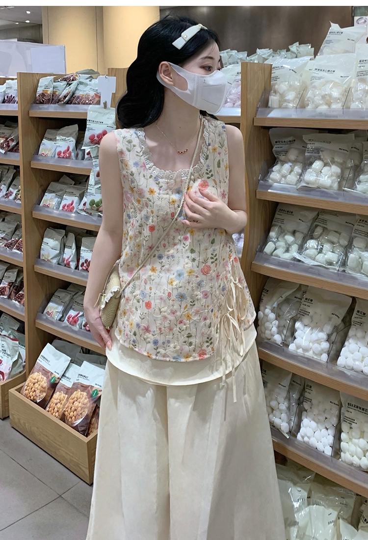 Flowers printing skirt all-match doll shirt 2pcs set