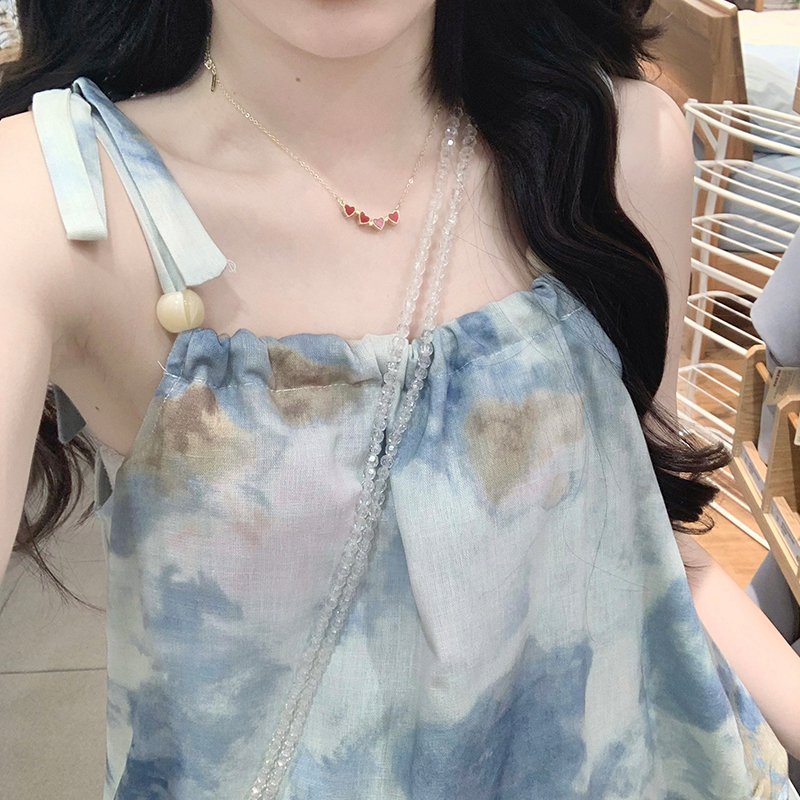 Sling printing tender France style tie dye dress