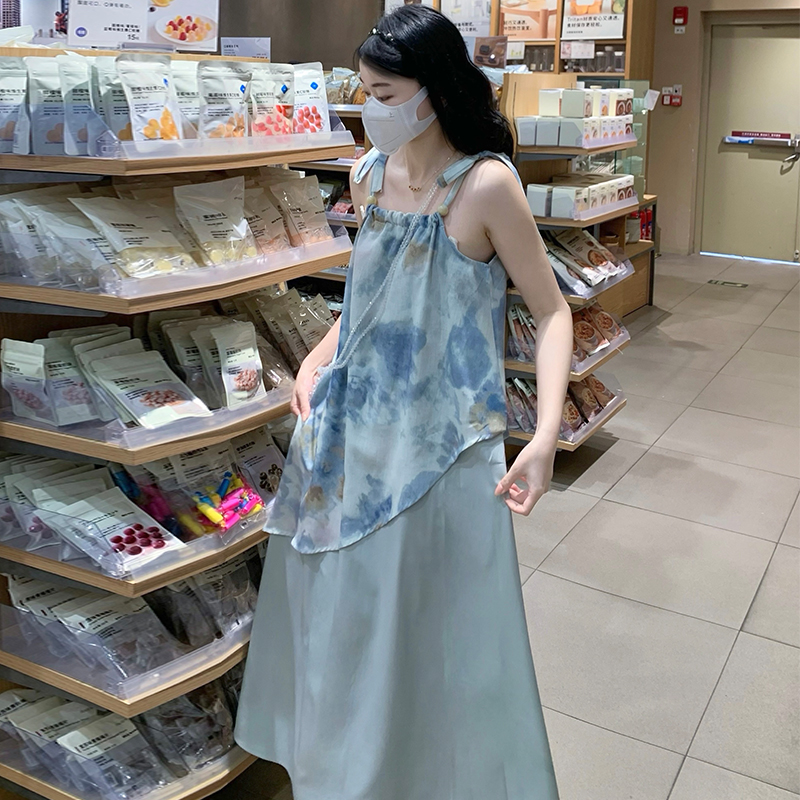 Sling printing tender France style tie dye dress