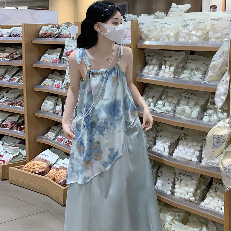 Sling printing tender France style tie dye dress
