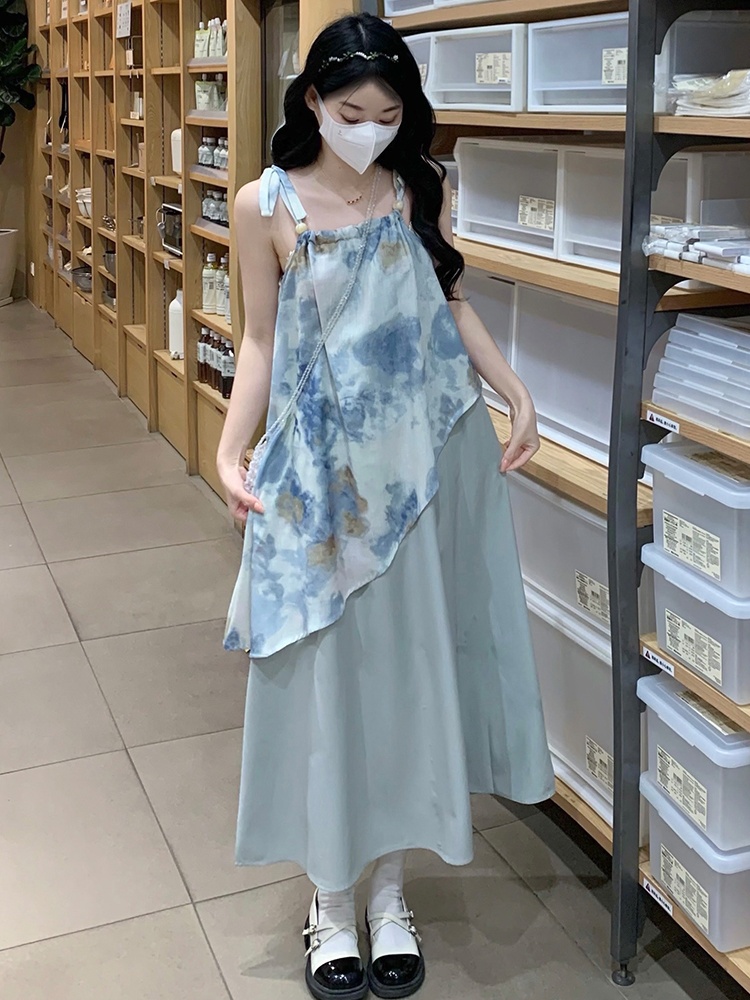 Sling printing tender France style tie dye dress