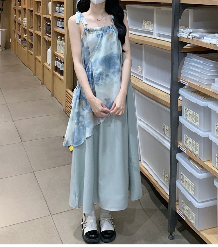 Sling printing tender France style tie dye dress