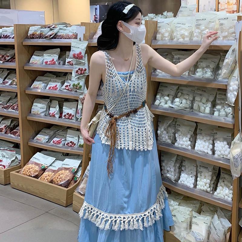 Beautiful sweet retro dress vacation sling long dress