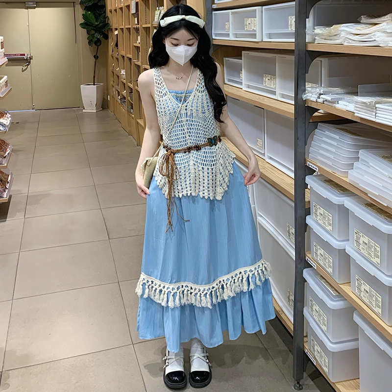 Beautiful sweet retro dress vacation sling long dress