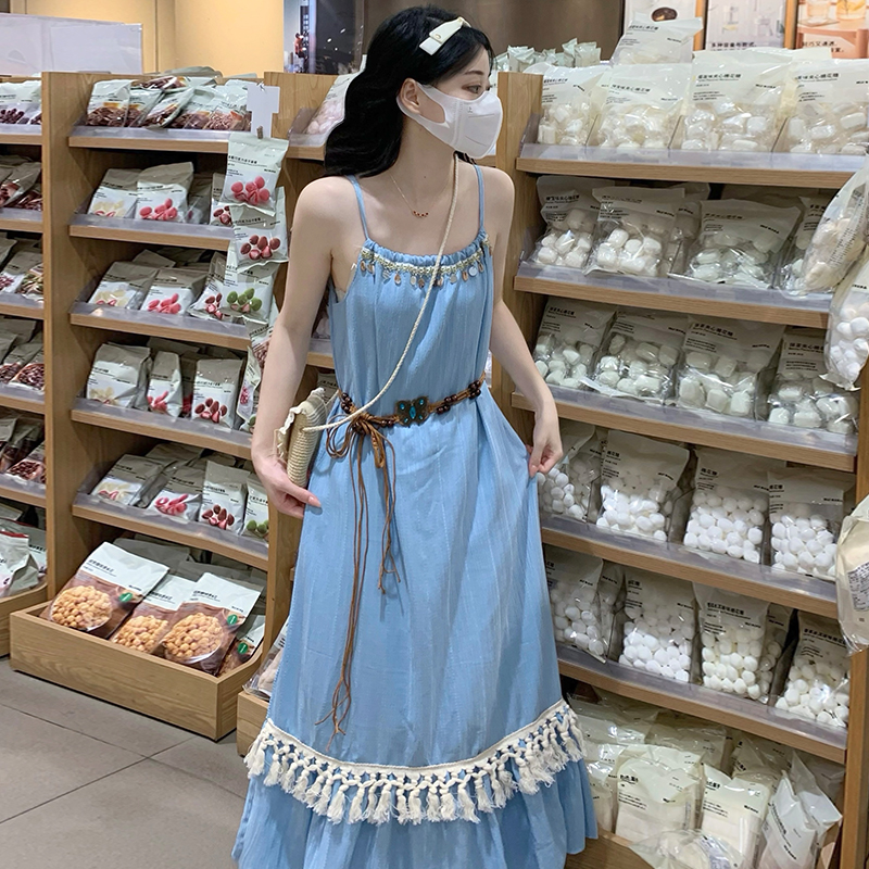 Beautiful sweet retro dress vacation sling long dress