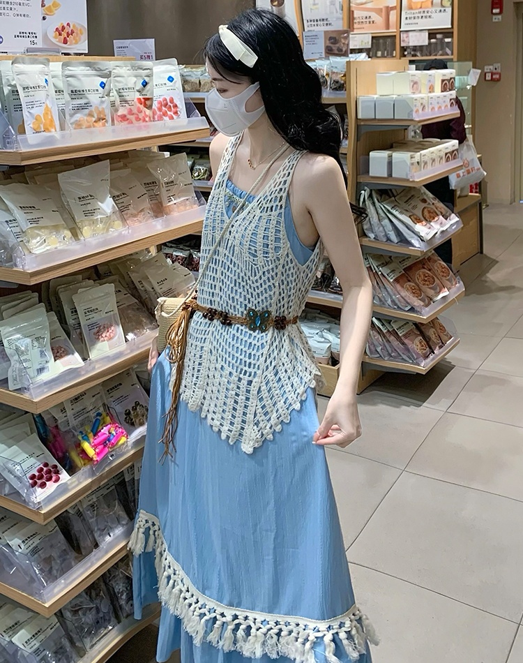 Beautiful sweet retro dress vacation sling long dress
