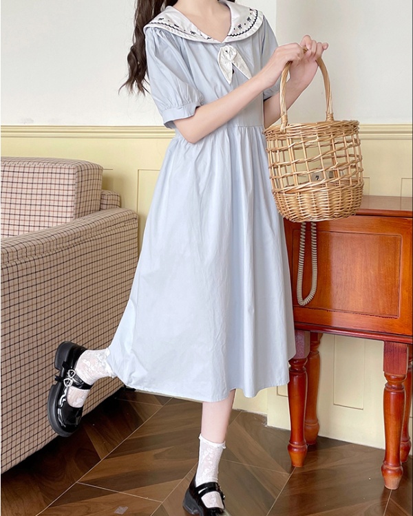 College style short sleeve frenum refreshing dress