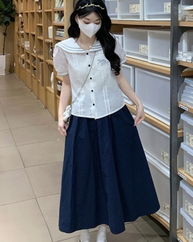 Mixed colors retro shirt college short skirt 2pcs set