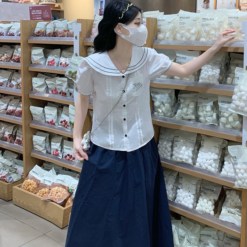 Mixed colors retro shirt college short skirt 2pcs set