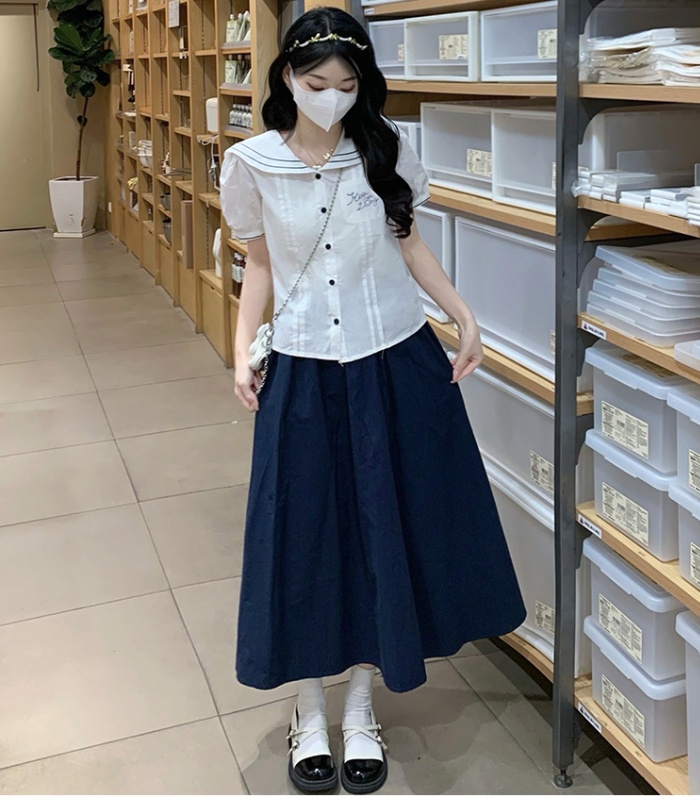 Mixed colors retro shirt college short skirt 2pcs set