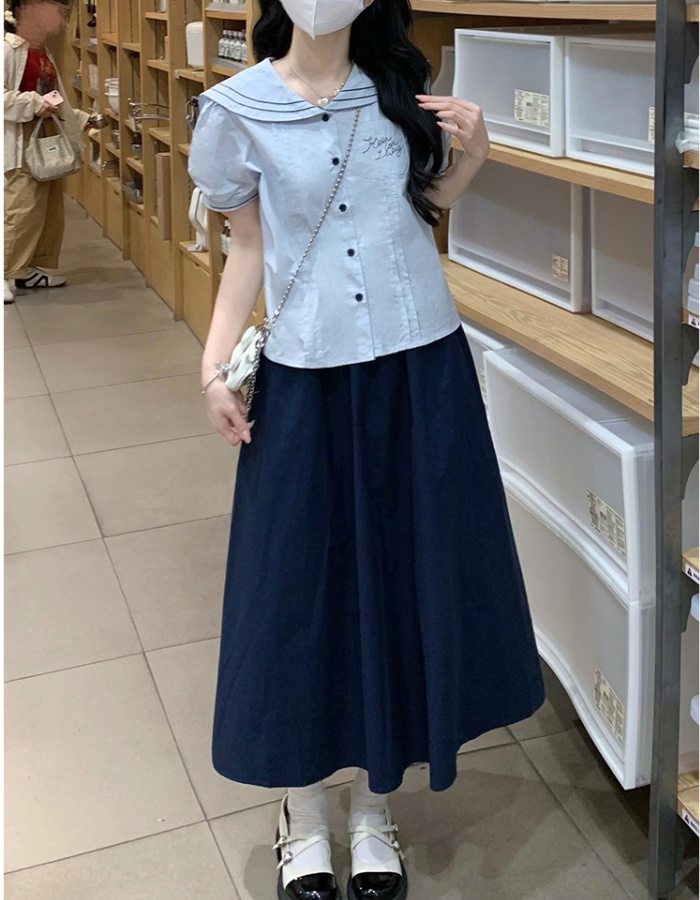 Mixed colors retro shirt college short skirt 2pcs set