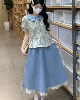 Tender plaid skirt retro fashion shirt a set