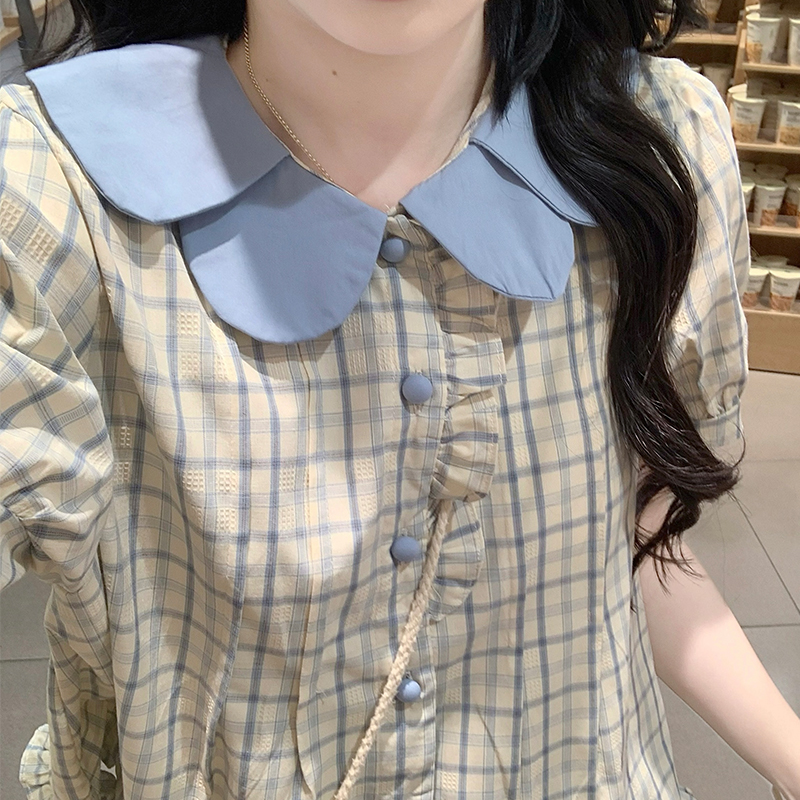 Tender plaid skirt retro fashion shirt a set