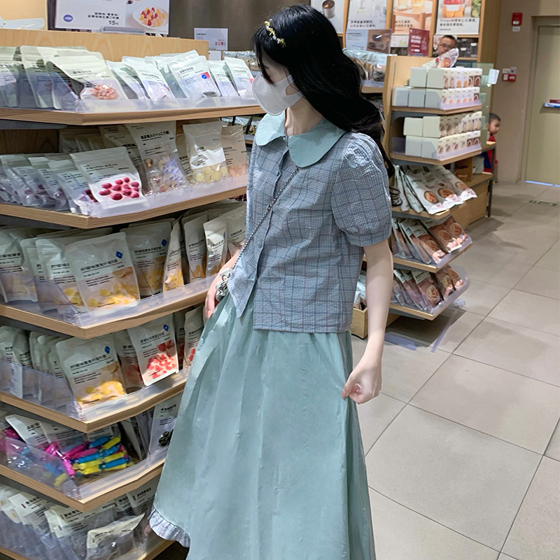 Doll collar short sleeve small shirt summer skirt 2pcs set