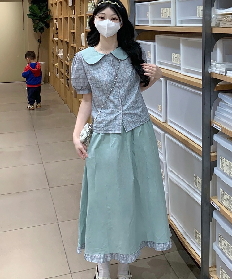 Doll collar short sleeve small shirt summer skirt 2pcs set
