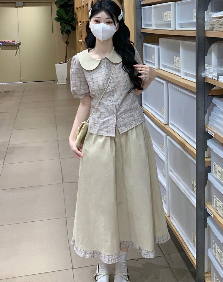 Doll collar short sleeve small shirt summer skirt 2pcs set