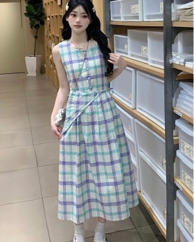 Japanese style plaid long dress retro loose dress for women