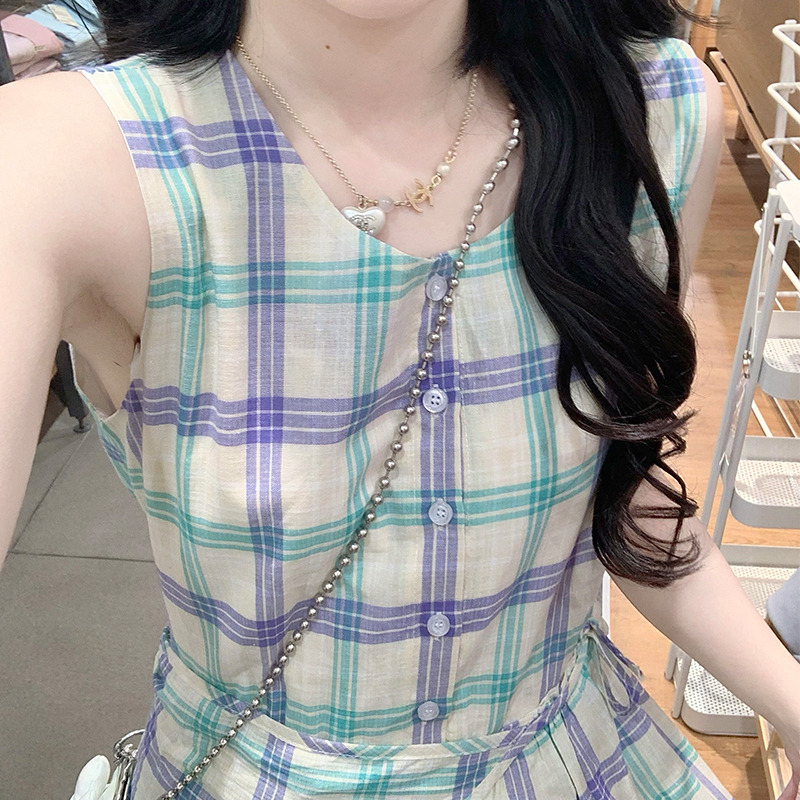 Japanese style plaid long dress retro loose dress for women