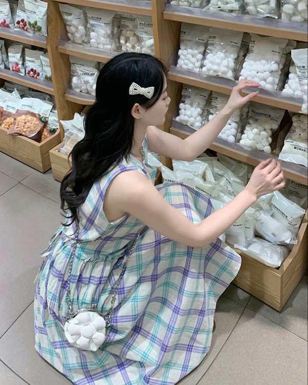 Japanese style plaid long dress retro loose dress for women